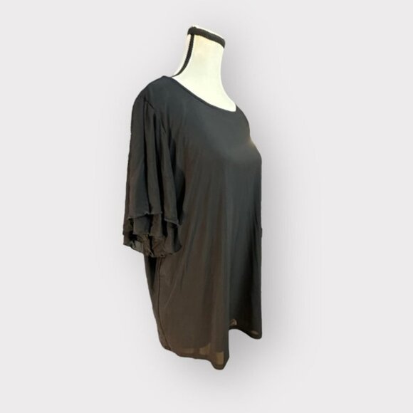 Women’s Torrid 2 Black Slub Georgette Top with Layered Flutter Sleeve 2X 18 20 - Picture 8 of 10